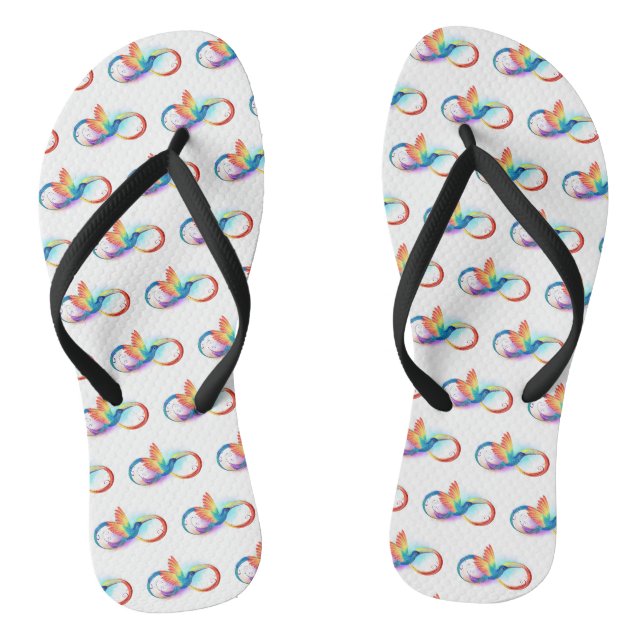 Rainbow Hummingbird mit dem Symbol Unendlichkeit Flip Flops (Fußbett)