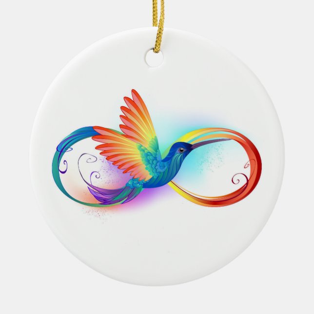 Rainbow Hummingbird mit dem Symbol Unendlichkeit Keramik Ornament (Vorne)