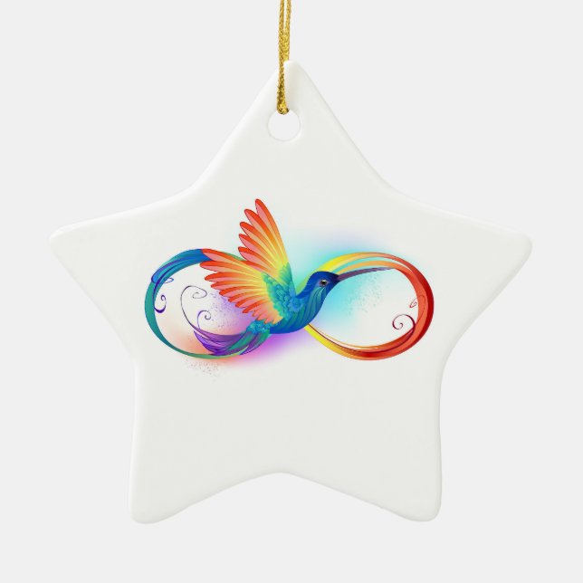 Rainbow Hummingbird mit dem Symbol Unendlichkeit Keramik Ornament (Vorne)
