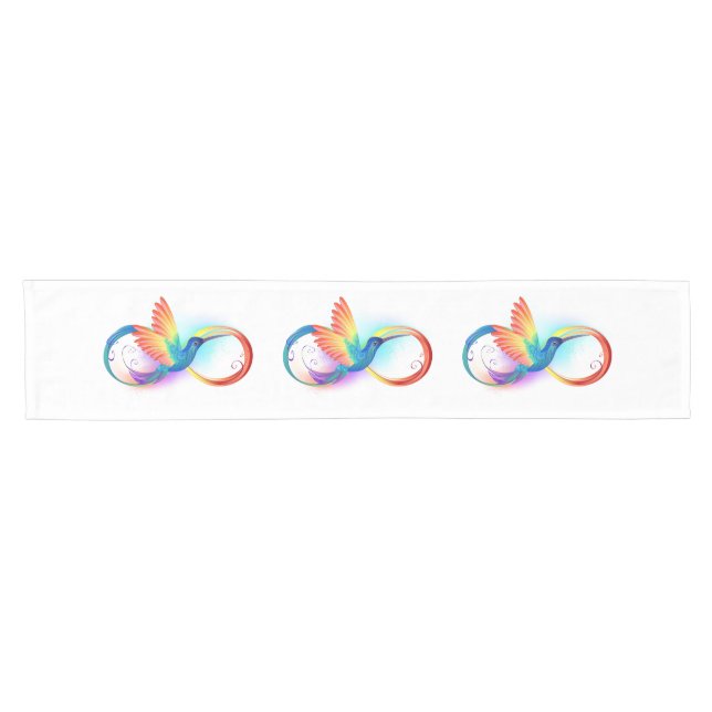 Rainbow Hummingbird mit dem Symbol Unendlichkeit Kurzer Tischläufer (Horizontal)