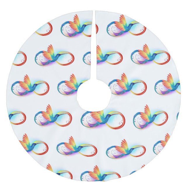 Rainbow Hummingbird mit dem Symbol Unendlichkeit Polyester Weihnachtsbaumdecke (Vorderseite)