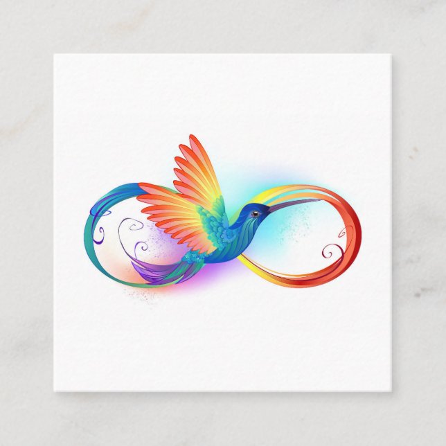 Rainbow Hummingbird mit dem Symbol Unendlichkeit Quadratische Visitenkarte (Vorderseite)