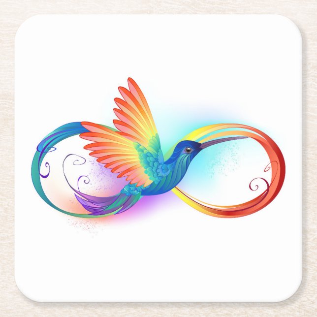 Rainbow Hummingbird mit dem Symbol Unendlichkeit Rechteckiger Pappuntersetzer (Vorderseite)