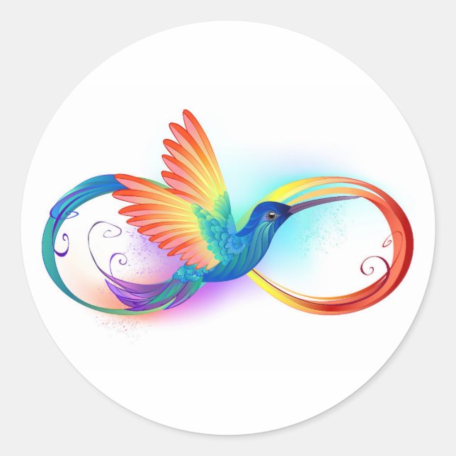 Rainbow Hummingbird mit dem Symbol Unendlichkeit Runder Aufkleber (Vorderseite)
