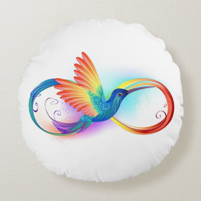 Rainbow Hummingbird mit dem Symbol Unendlichkeit Rundes Kissen (Vorderseite)