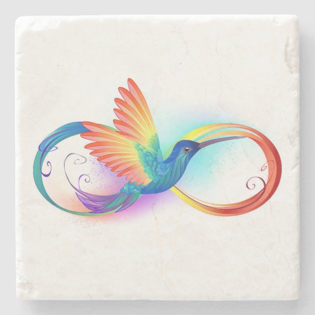 Rainbow Hummingbird mit dem Symbol Unendlichkeit Steinuntersetzer (Vorderseite)