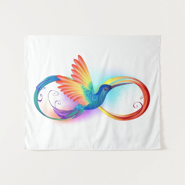Rainbow Hummingbird mit dem Symbol Unendlichkeit Wandteppich (Vorderseite (Horizontal))
