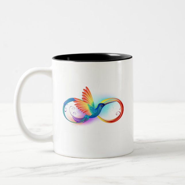 Rainbow Hummingbird mit dem Symbol Unendlichkeit Zweifarbige Tasse (Links)