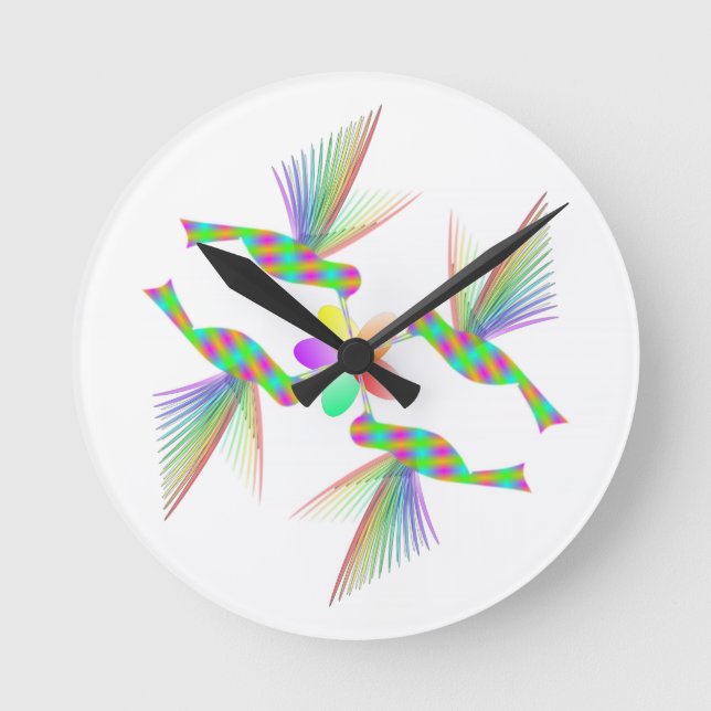 Rainbow Hummingbirds Kissing A Flower Runde Wanduhr (Vorderseite)