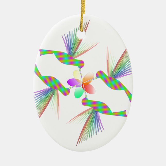 Rainbow Hummingbirds Küsst eine Blume Keramik Ornament (Vorne)