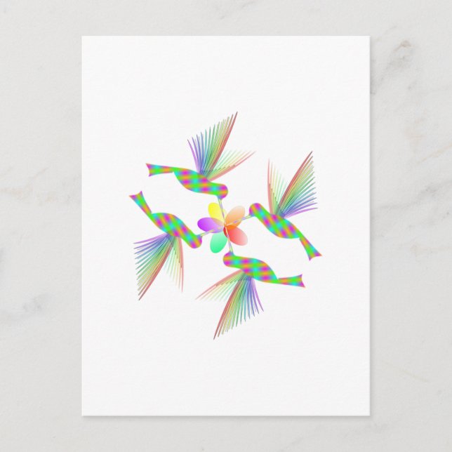 Rainbow Hummingbirds Küsst eine Blume Postkarte (Vorderseite)