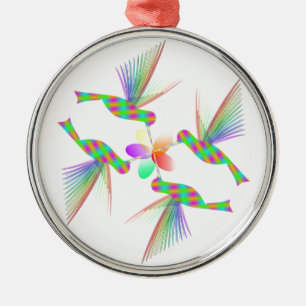 Rainbow Hummingbirds Küsst eine Blume Silbernes Ornament