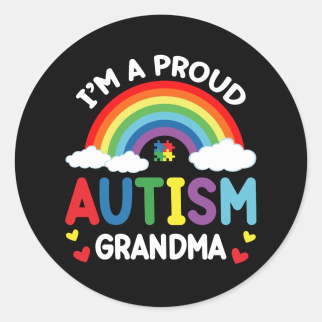 Rainbow I bin ein stolzer Autismus Oma Autism Awar Runder Aufkleber (Vorderseite)