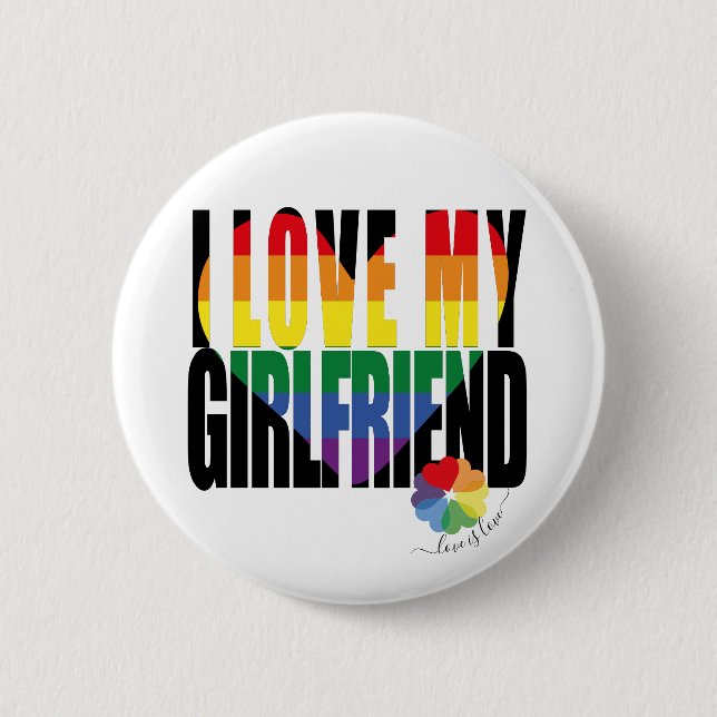 Rainbow I Liebe My Girlfriend Heart Button (Vorderseite)
