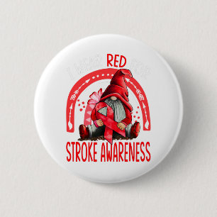 Rainbow I Wear Red Stroke Awareness Gnomes Button