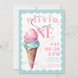 Rainbow Ice Cream Sweet One First 1st Birthday Einladung