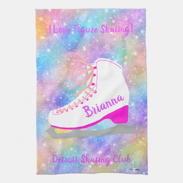 Rainbow Ice Skaten Personalisiert Abbildung Skater Geschirrtuch (Vertikal)