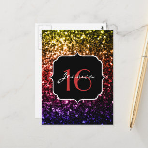 Rainbow Imitate Glitzer Glitzern Sweet 16 Postkarte
