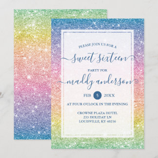 Rainbow Imitats Glitzer Elegant Sweet 16 Geburtsta Einladung
