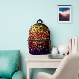 Rainbow Imitats Glitzer Glitzern Monogram Bedruckter Rucksack