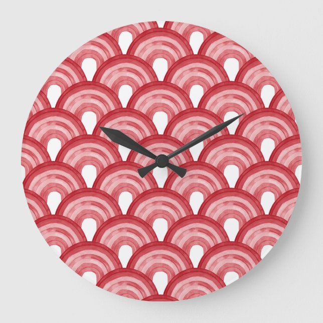 Rainbow in watercolor - Red Pattern Große Wanduhr (Vorderseite)