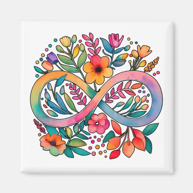 Rainbow Infinity Watercolor Blume Autismus Magnet (Vorne)
