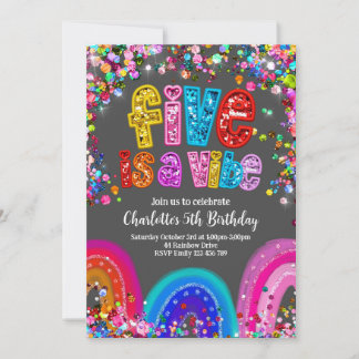 Rainbow Invasion, 5. Geburtstag Niedlicher Hauch Einladung