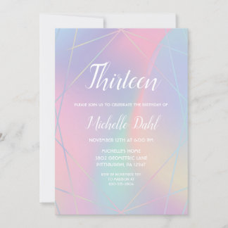 Rainbow Iridescent Pastel Geometric Birthday Einladung
