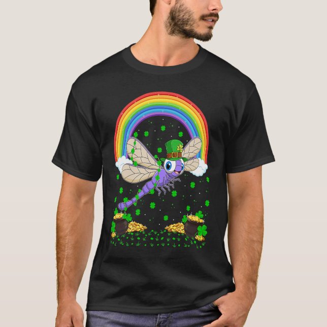 Rainbow Irish Shamrock Dragonfly St Patrick's Day T-Shirt (Vorderseite)