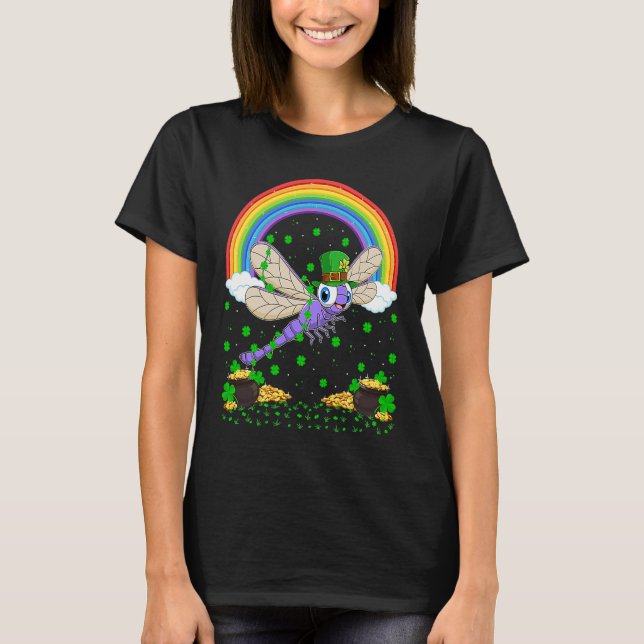 Rainbow Irish Shamrock Dragonfly St Patrick's Day T-Shirt (Vorderseite)