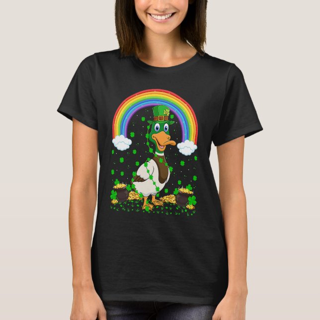 Rainbow Irish Shamrock Duck Bird St Patrick's Day T-Shirt (Vorderseite)