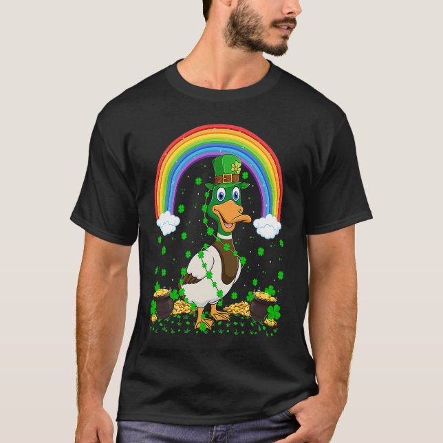 Rainbow Irish Shamrock Duck Bird St Patrick's Day T-Shirt (Vorderseite)