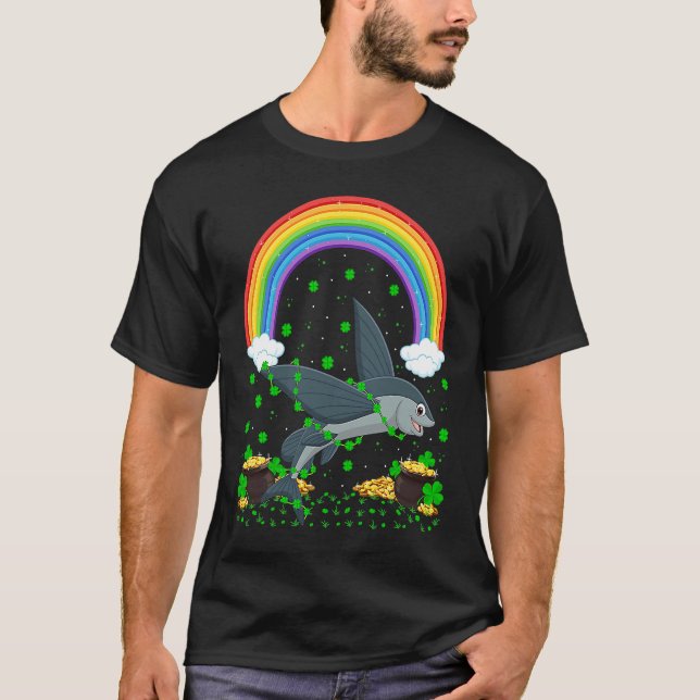 Rainbow Irish Shamrock Flying Fish St Patrick's Da T-Shirt (Vorderseite)