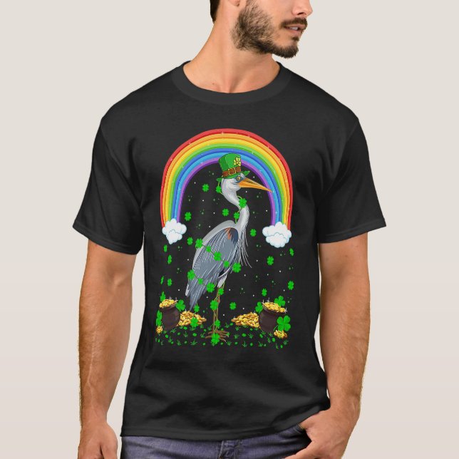 Rainbow Irish Shamrock Heron Bird St Patrick's Day T-Shirt (Vorderseite)