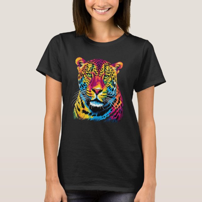 Rainbow Jaguar Big Cat Lover Print Graphic Abstrac T-Shirt (Vorderseite)