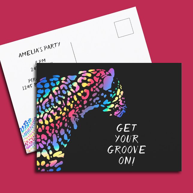 Rainbow Jaguar Party Einladung Postkarte (Von Creator hochgeladen)