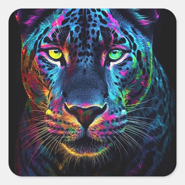 Rainbow Jaguar Quadratischer Aufkleber (Vorderseite)