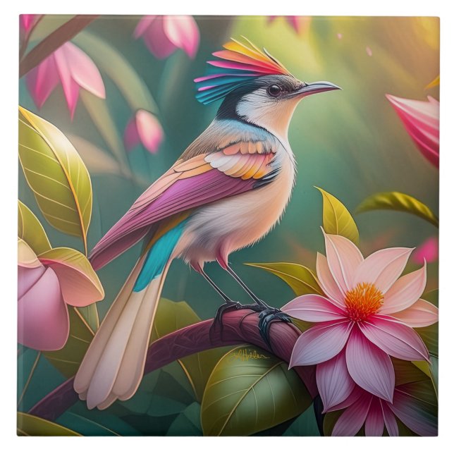 Rainbow-Jay Fantasy Bird Fliese (Vorderseite)