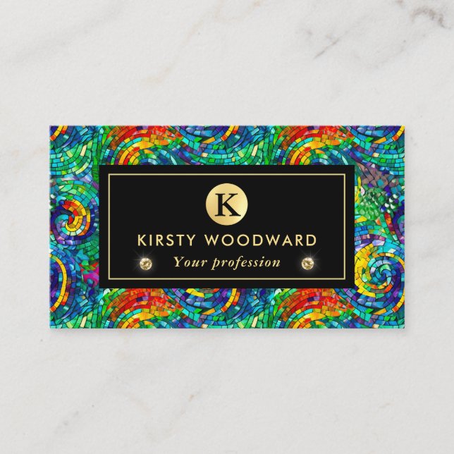 Rainbow Jewel Tone Mosaik Glasmuster Visitenkarte (Vorderseite)