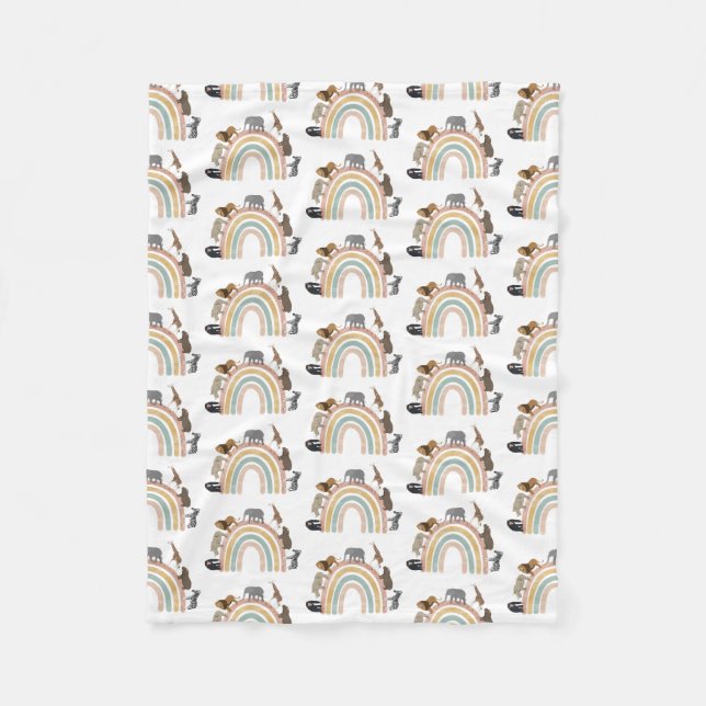 Rainbow-Jungle-Tiermuster in Erdfarben Fleecedecke (Vorderseite)