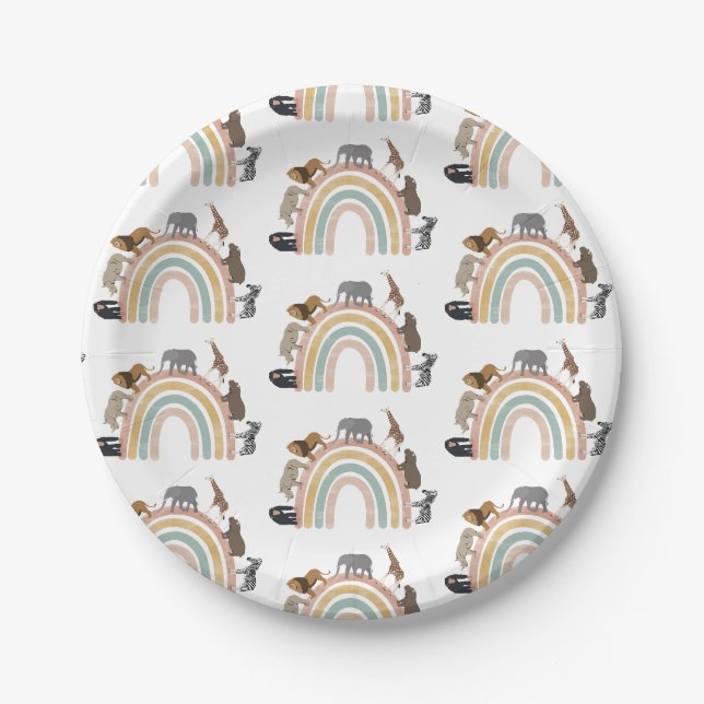 Rainbow-Jungle-Tiermuster in Erdfarben Pappteller (Vorderseite)
