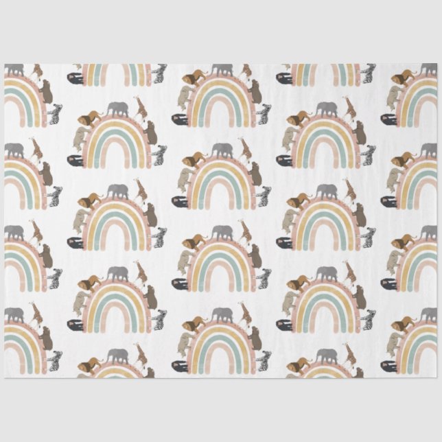 Rainbow-Jungle-Tiermuster in Erdfarben Seidenpapier (Vorderseite)