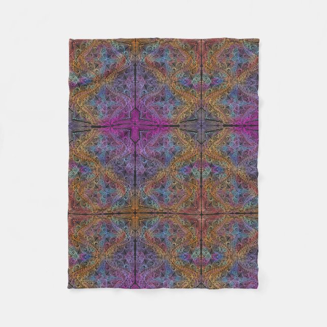 Rainbow Kaleidoscope Mandala Fleecedecke (Vorderseite)