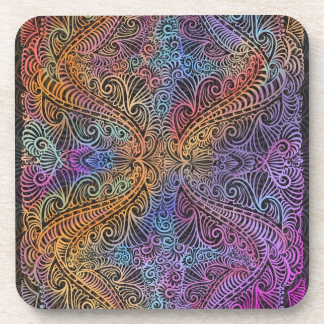 Rainbow Kaleidoscope Mandala Getränkeuntersetzer (Vorderseite)