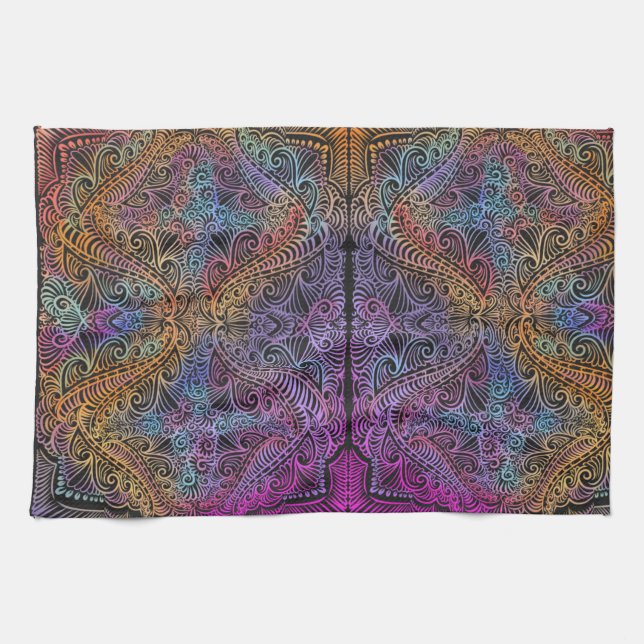 Rainbow Kaleidoscope Mandala Handtuch (Horizontal)