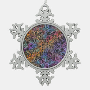 Rainbow Kaleidoscope Mandala Schneeflocken Zinn-Ornament