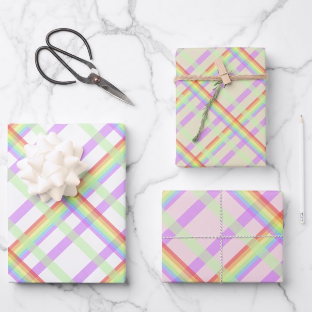 Rainbow Kariert Chic Muster Geschenkpapier Set (Vorderseite)