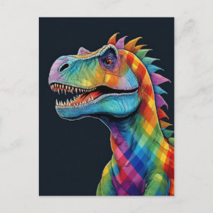 Rainbow Kariert Dinosaurier Postkarte
