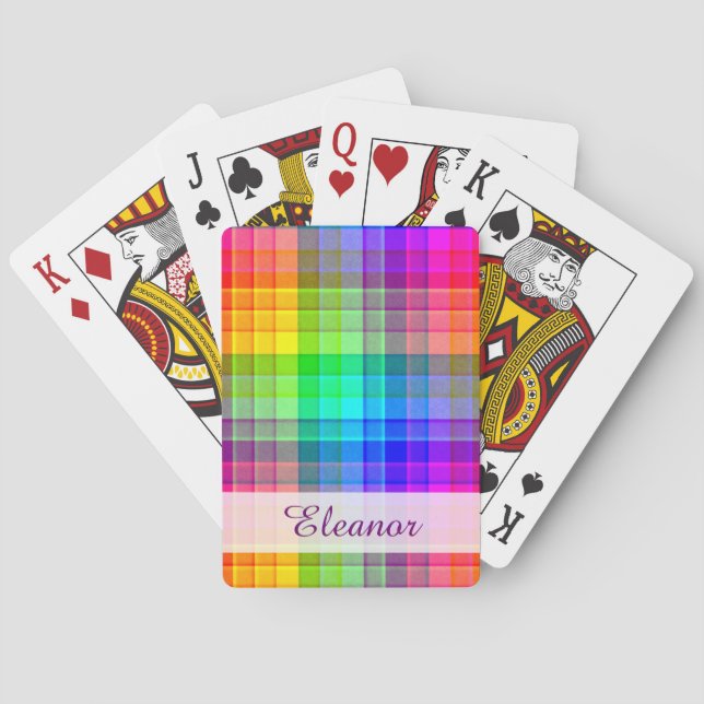 Rainbow Kariert farbig | Name hinzufügen Spielkarten (Rückseite)