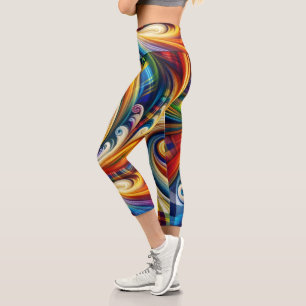 Rainbow Kariert Moderne Kunst, Abstraktes Rainbow Capri Leggings